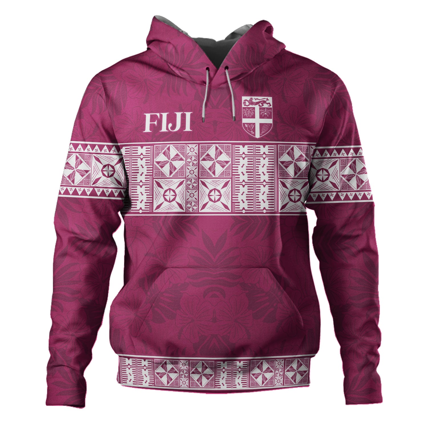 Fiji Hoodie Custom Traditional Fijian Masi Pink Color
