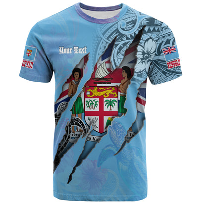 Fiji T-Shirt Custom Fijians Blood Inside Me Polynesian Sleeve Tattoo Tropical Blue