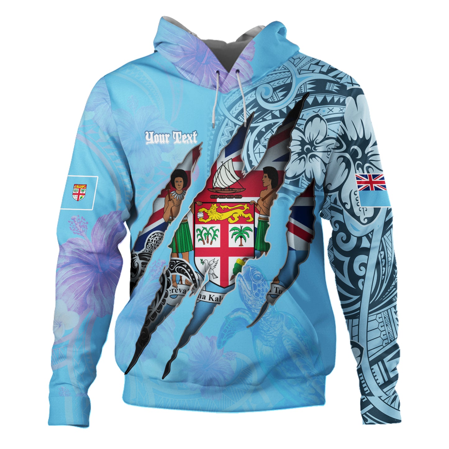 Fiji Hoodie Custom Fijians Blood Inside Me Polynesian Sleeve Tattoo Tropical Blue