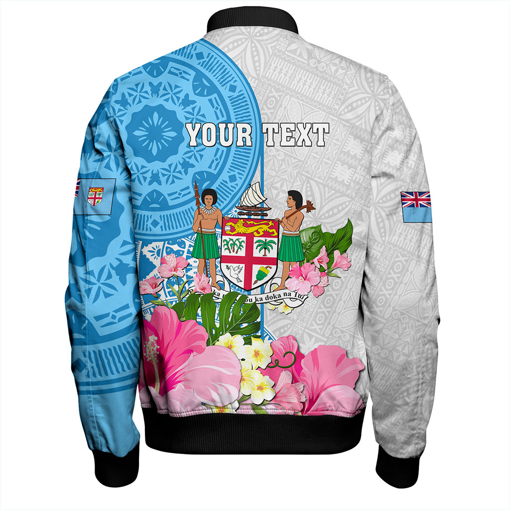 Fiji Bomber Jacket Fiji Day Tanoa Hibiscus Fijian Tapa Masi Pattern