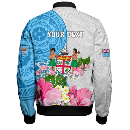 Fiji Bomber Jacket Fiji Day Tanoa Hibiscus Fijian Tapa Masi Pattern