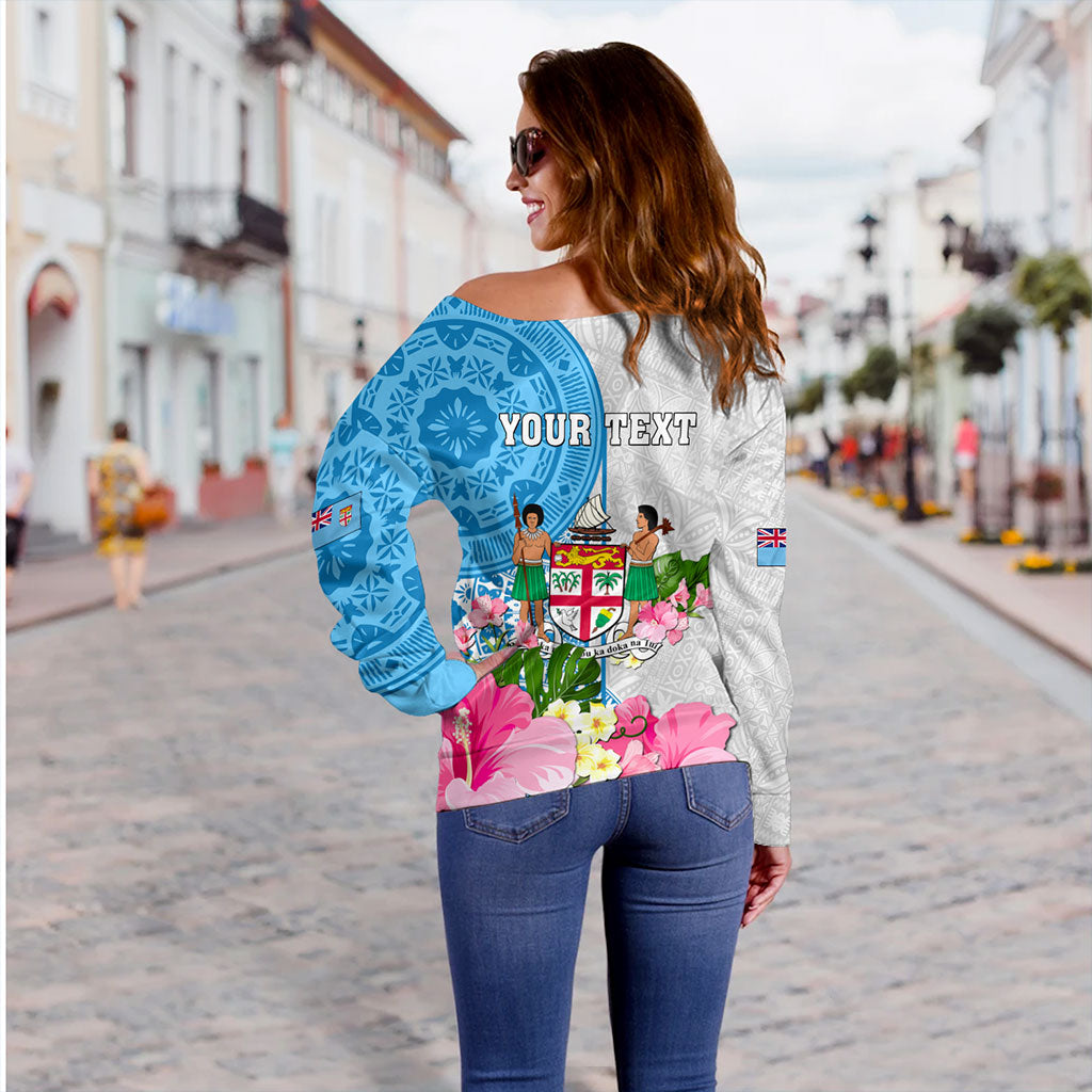 Fiji Off Shoulder Sweatshirt Fiji Day Tanoa Hibiscus Fijian Tapa Masi Pattern