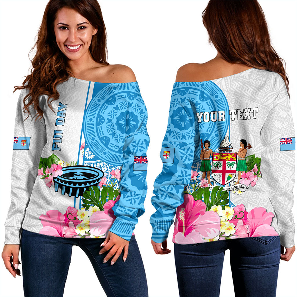 Fiji Off Shoulder Sweatshirt Fiji Day Tanoa Hibiscus Fijian Tapa Masi Pattern