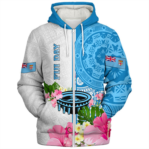 Fiji Sherpa Hoodie Fiji Day Tanoa Hibiscus Fijian Tapa Masi Pattern