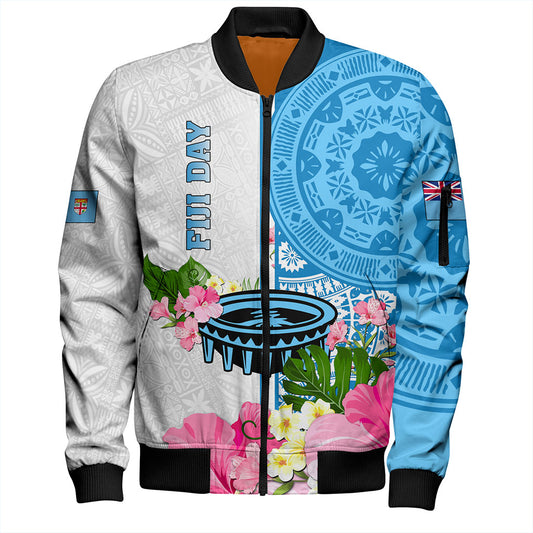 Fiji Bomber Jacket Fiji Day Tanoa Hibiscus Fijian Tapa Masi Pattern