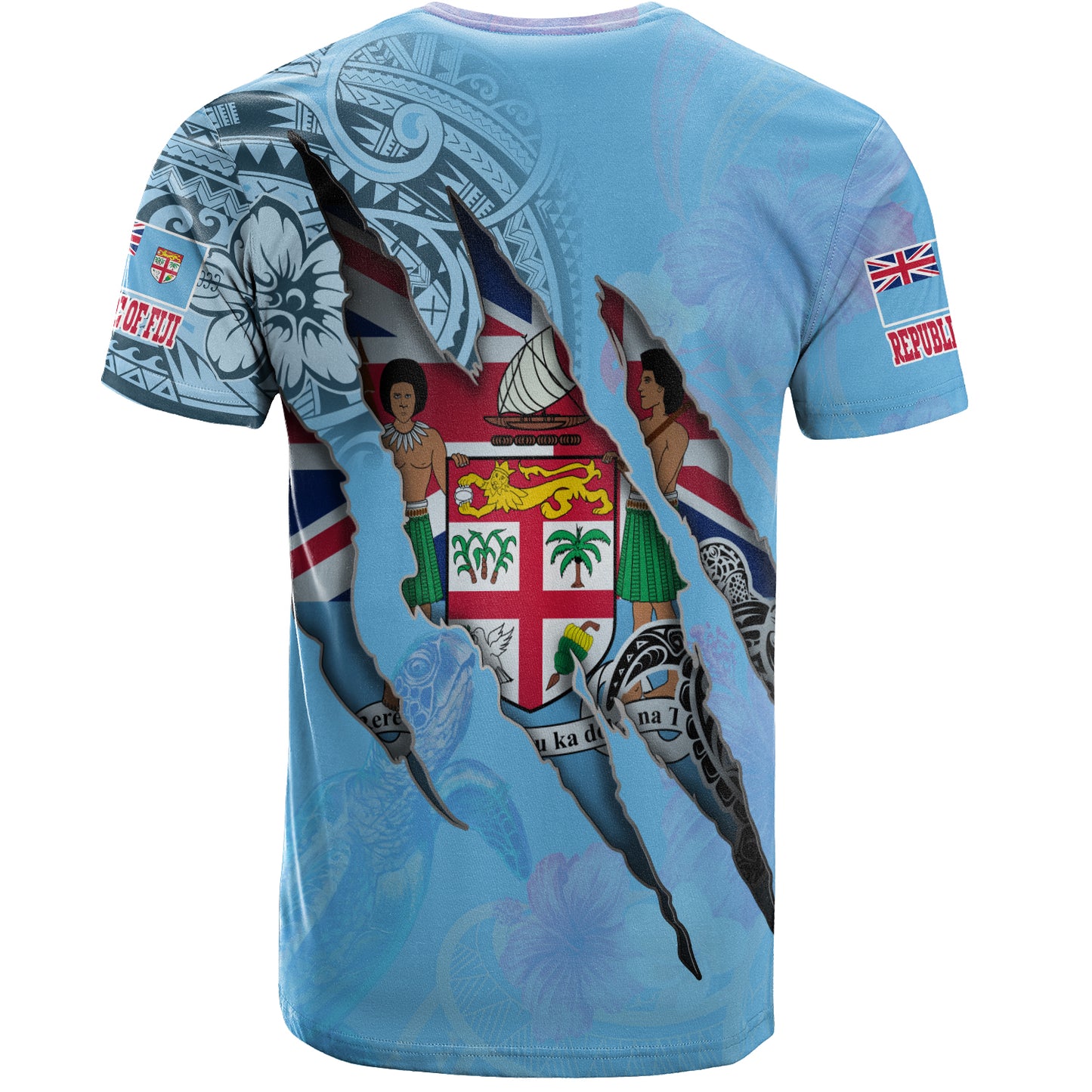 Fiji T-Shirt Custom Fijians Blood Inside Me Polynesian Sleeve Tattoo Tropical Blue