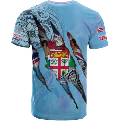 Fiji T-Shirt Custom Fijians Blood Inside Me Polynesian Sleeve Tattoo Tropical Blue