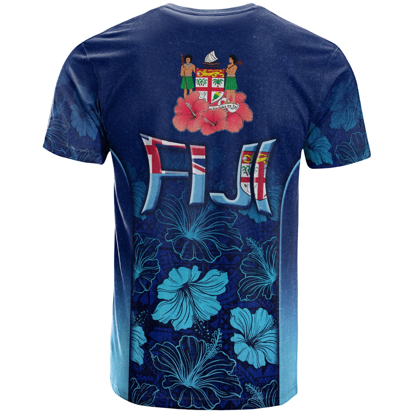 Fiji Custom Personalised T-Shirt Fijian Traditional Patterns Hibiscus Flowers