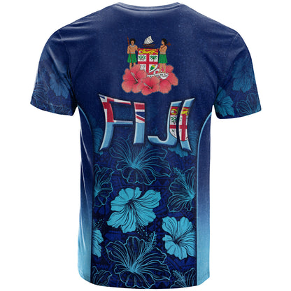 Fiji Custom Personalised T-Shirt Fijian Traditional Patterns Hibiscus Flowers