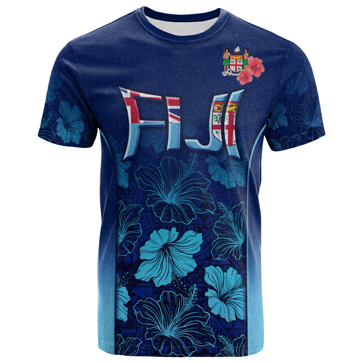 Fiji Custom Personalised T-Shirt Fijian Traditional Patterns Hibiscus Flowers