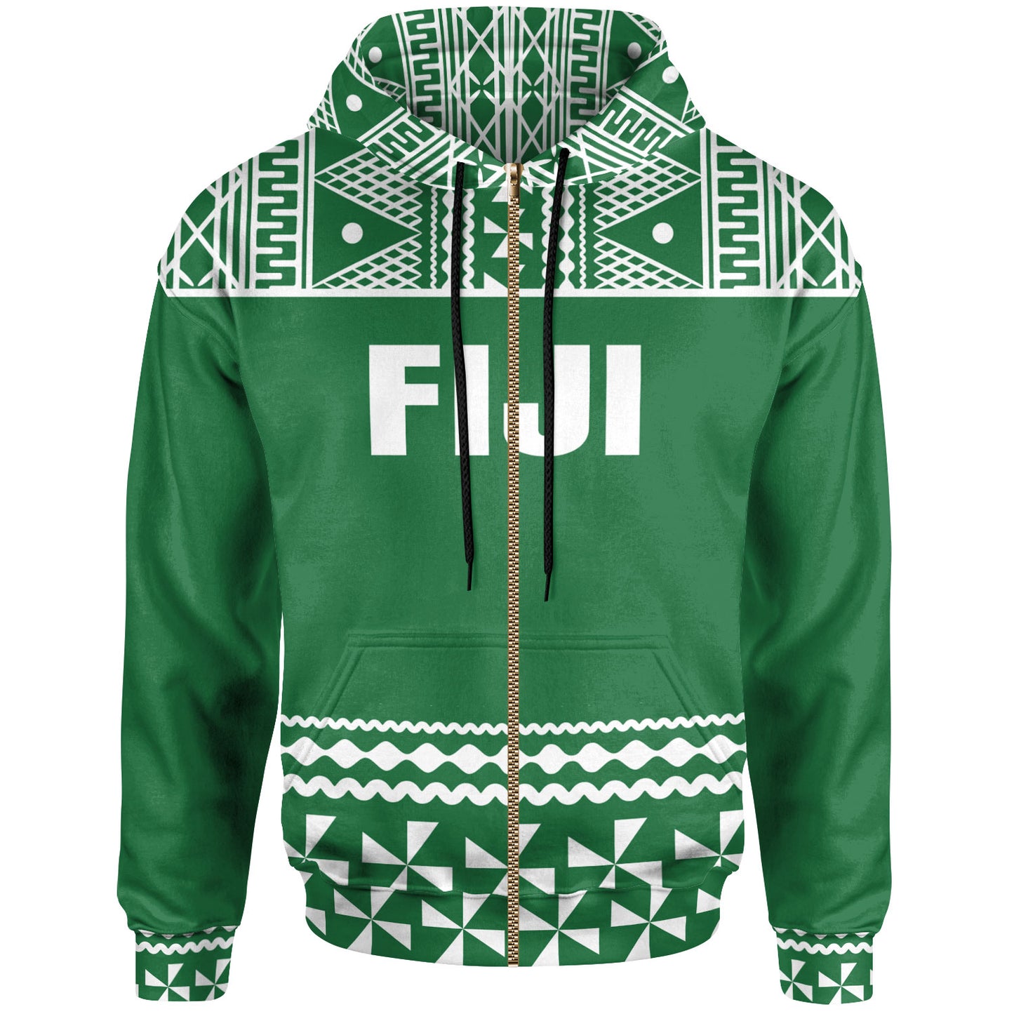 Fiji Tapa All Over Hoodie - Green And White Version