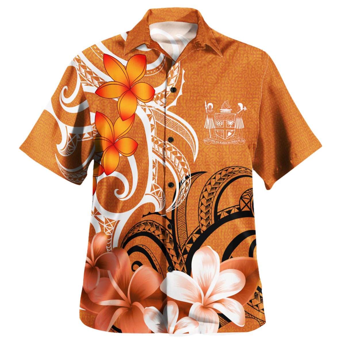 Fiji Coat Of Arm Polynesian Pattern Combo Dress And Shirt - Floral Spirit Orange
