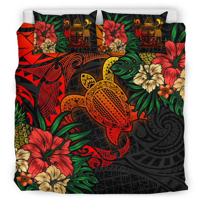 Fiji Bedding Set - Fiji Coat Of Arms Polynesian Turtle Tropical Bedding Set