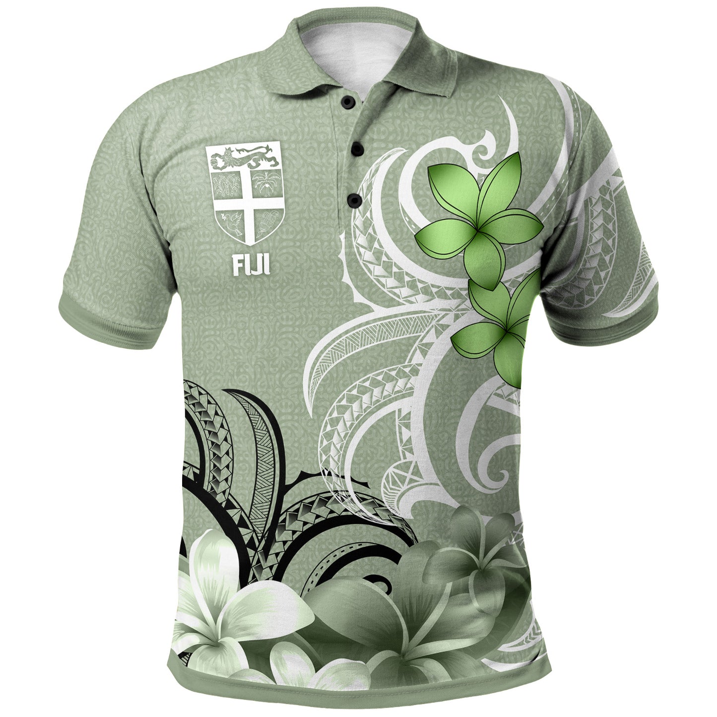 Fiji Polo Shirt Custom Personalised Floral Spirit Sage Green