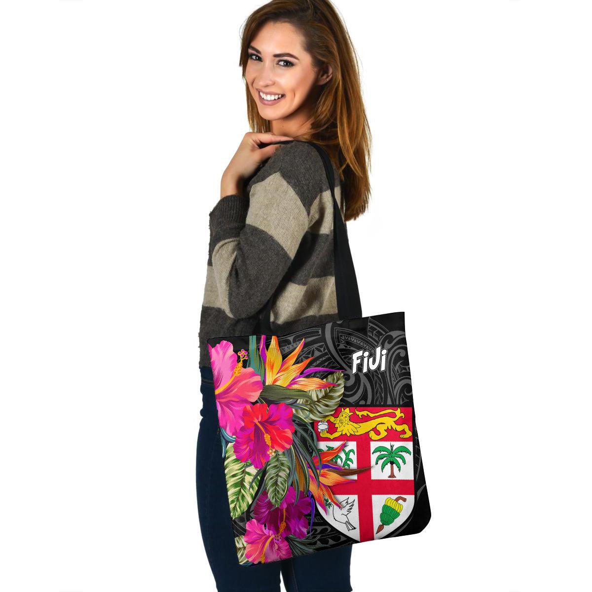 Fiji Custom Personalised Tote Bag Polynesian Hibiscus Pattern