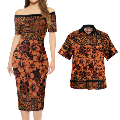 Fiji Combo Short Sleeve Dress And Shirt Hibiscus Festival