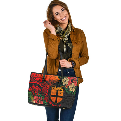 Fiji Leather Tote Bag Polynesian Turtle Tropical