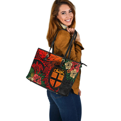 Fiji Leather Tote Bag Polynesian Turtle Tropical