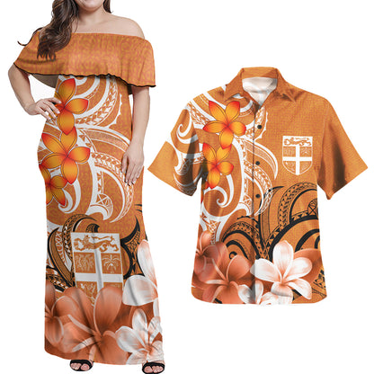 Fiji Polynesian Pattern Combo Dress And Shirt - Floral Spirit Orange