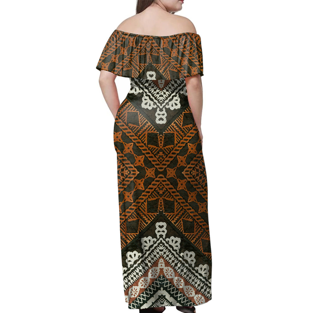 Fiji Woman Off Shoulder Long Dress Fiji Tapa Art Pattern