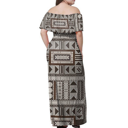 Fiji Woman Off Shoulder Long Dress Tapa Culture