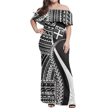 Fiji Custom Personalised Woman Off Shoulder Long Dress Polynesian Tentacle Tribal Pattern