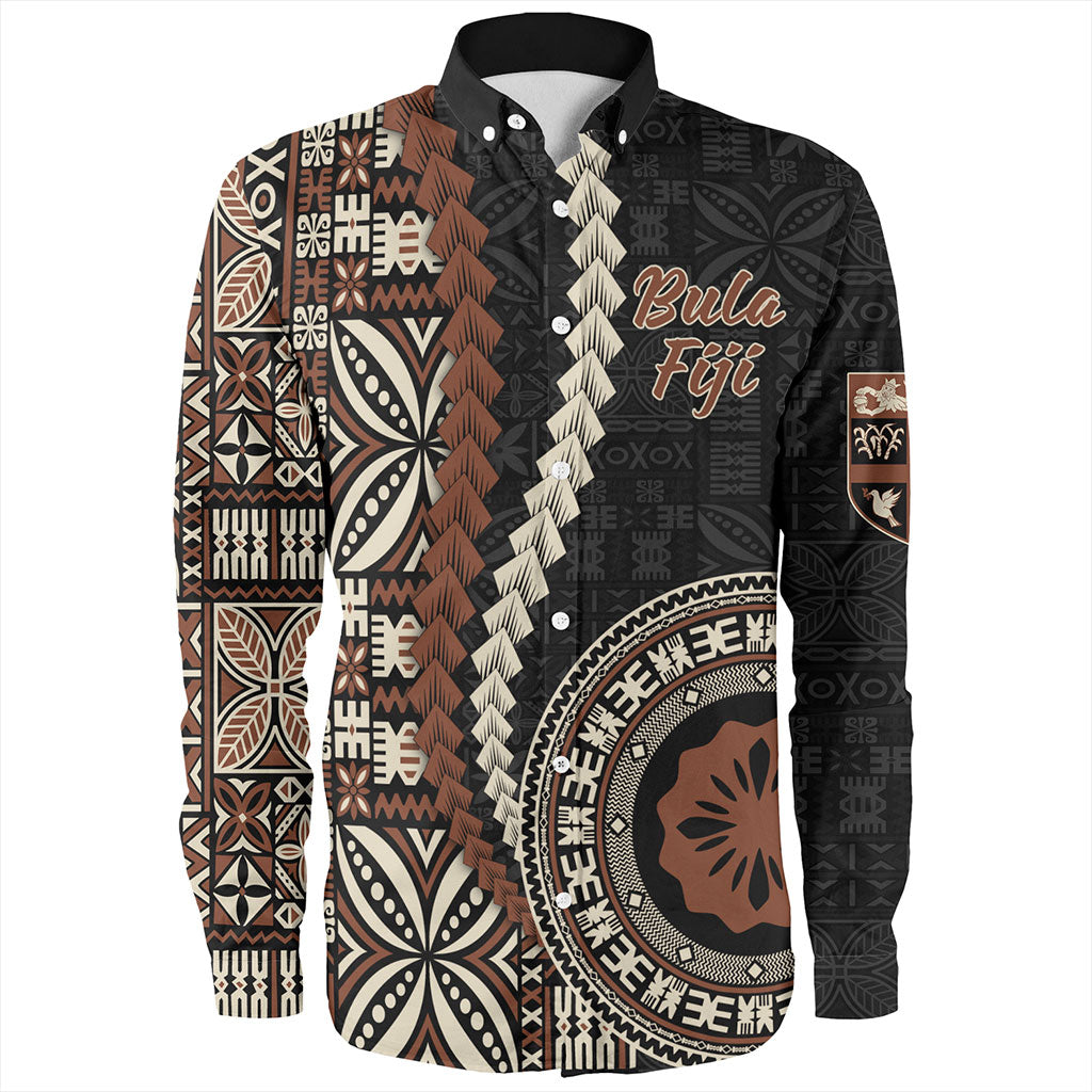 Fiji Long Sleeve Shirt Kesakesa Masi Diamond Tapa Tribal