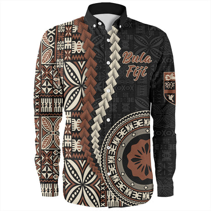 Fiji Long Sleeve Shirt Kesakesa Masi Diamond Tapa Tribal