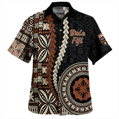 Fiji Hawaiian Shirt Flag With Bula Pattern Brown Style