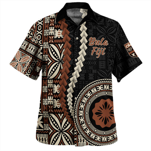 Fiji Hawaiian Shirt Flag With Bula Pattern Brown Style