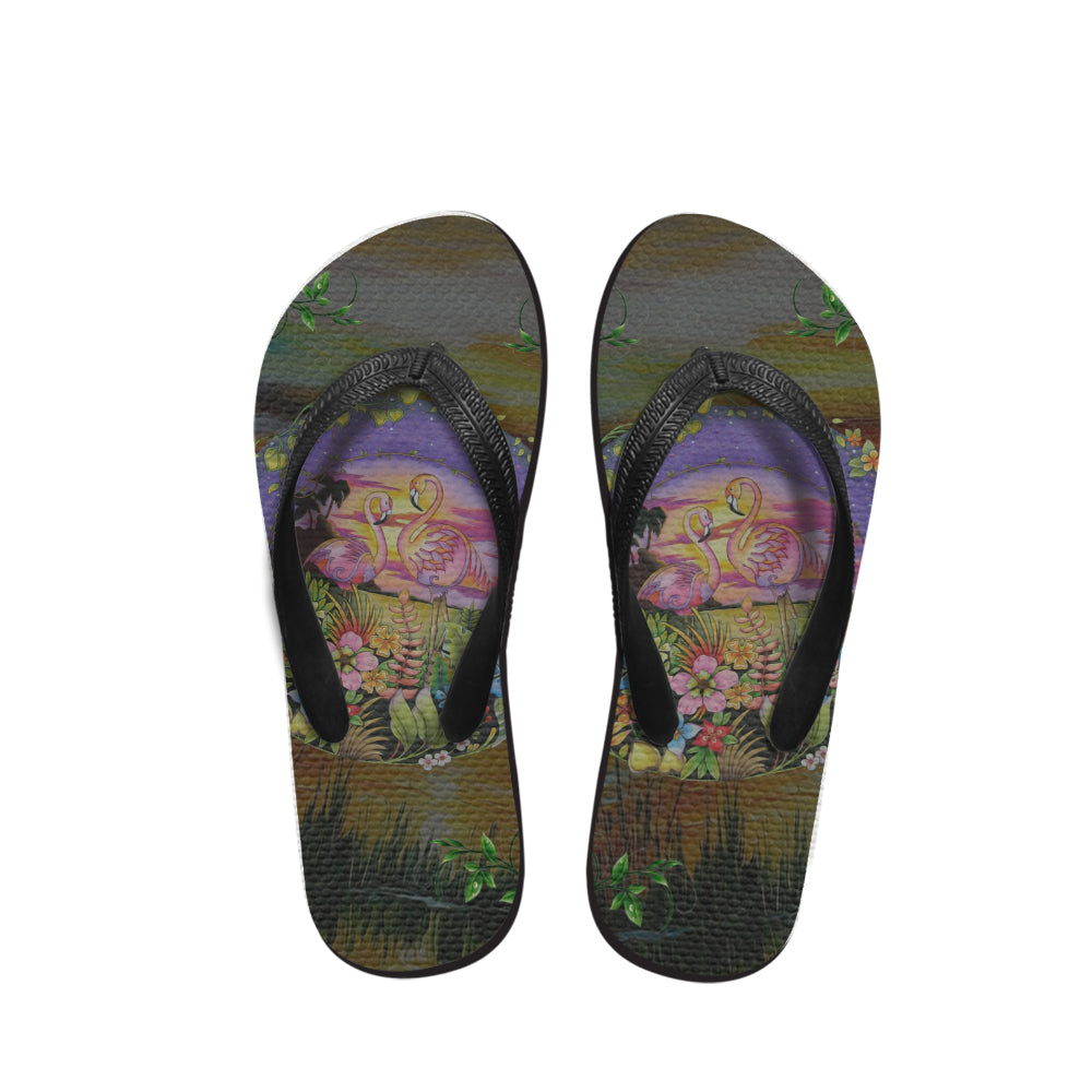 Flamingo Tropical Flowers Flip Flop