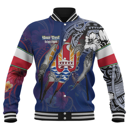 French Polynesia Baseball Jacket Custom French Polynesian Blood Inside Me Polynesian Sleeve Tattoo Tropical Blue