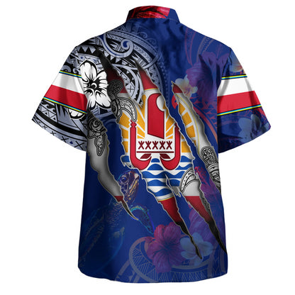 French Polynesia Hawaiian Shirt Custom French Polynesian Blood Inside Me Polynesian Sleeve Tattoo Tropical Blue