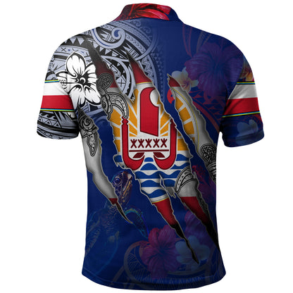 French Polynesia Polo Shirt Custom French Polynesian Blood Inside Me Polynesian Sleeve Tattoo Tropical Blue