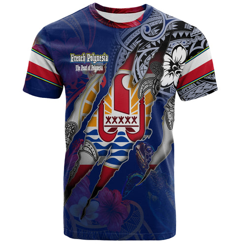 French Polynesia T-Shirt Custom French Polynesian Blood Inside Me Polynesian Sleeve Tattoo Tropical Blue