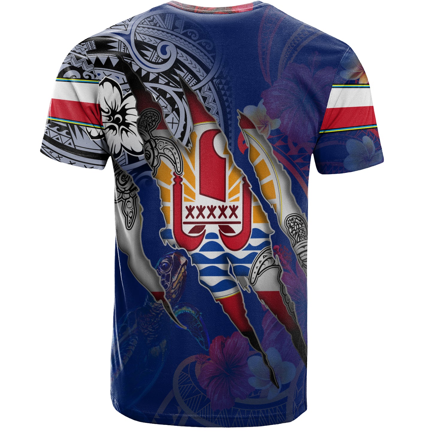 French Polynesia T-Shirt Custom French Polynesian Blood Inside Me Polynesian Sleeve Tattoo Tropical Blue