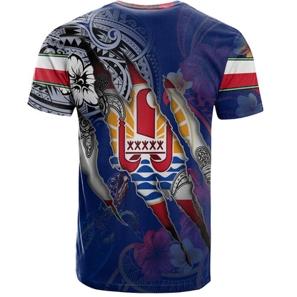 French Polynesia T-Shirt Custom French Polynesian Blood Inside Me Polynesian Sleeve Tattoo Tropical Blue