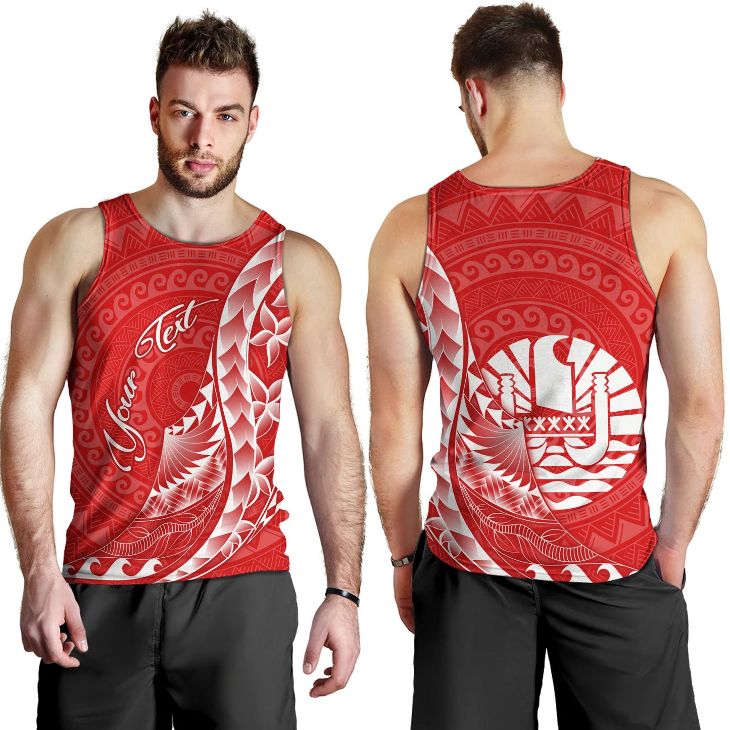 French Polynesia Custom Personalised Tank Top Coat Of Arms Tribal Patterns Style