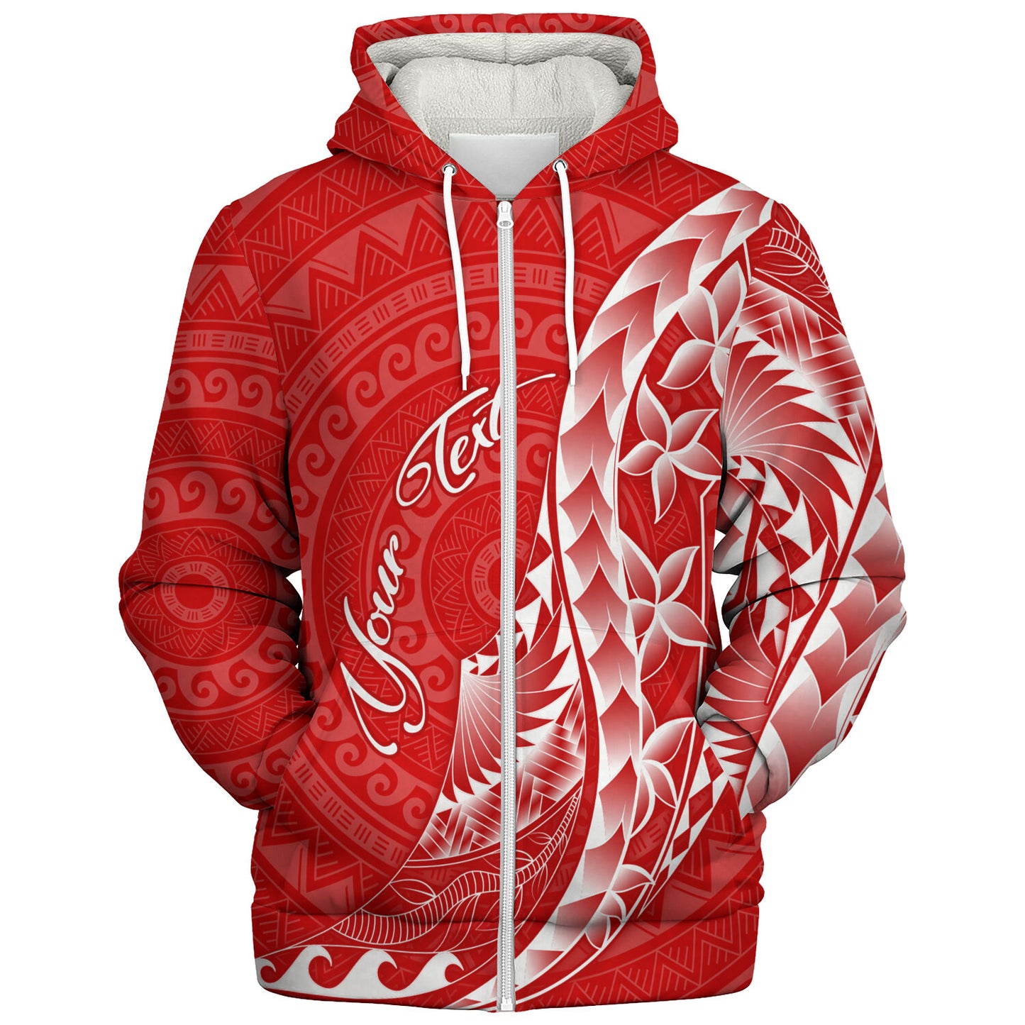 French Polynesia Custom Personalised Sherpa Hoodie Coat Of Arms Tribal Patterns Style