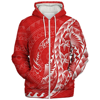 French Polynesia Custom Personalised Sherpa Hoodie Coat Of Arms Tribal Patterns Style