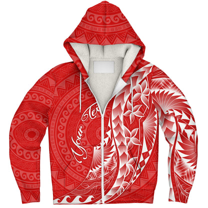 French Polynesia Custom Personalised Sherpa Hoodie Coat Of Arms Tribal Patterns Style
