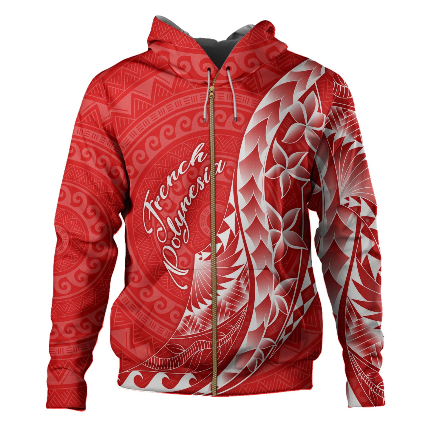 French Polynesia Custom Personalised Hoodie Coat Of Arms Tribal Patterns Style