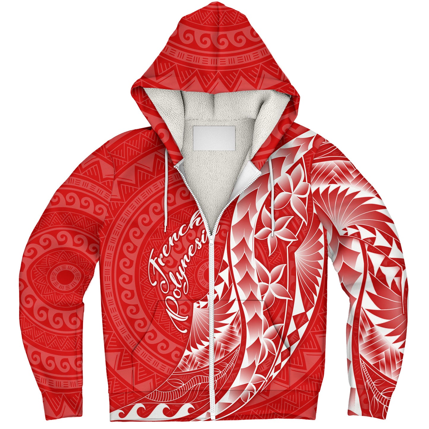 French Polynesia Custom Personalised Sherpa Hoodie Coat Of Arms Tribal Patterns Style