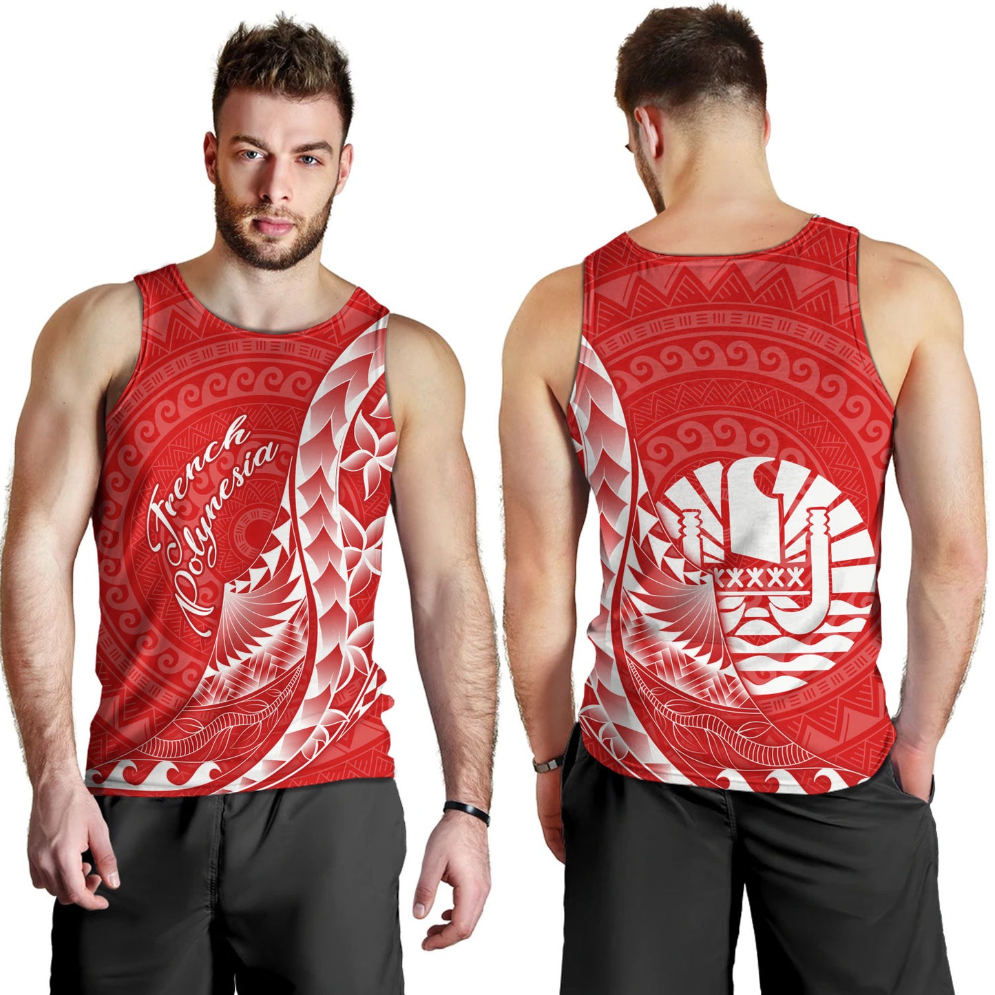 French Polynesia Custom Personalised Tank Top Coat Of Arms Tribal Patterns Style