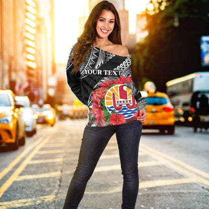 French Polynesia Custom Personalised Off Shoulder Sweatshirt Seal Hibiscus Flowers Special Style