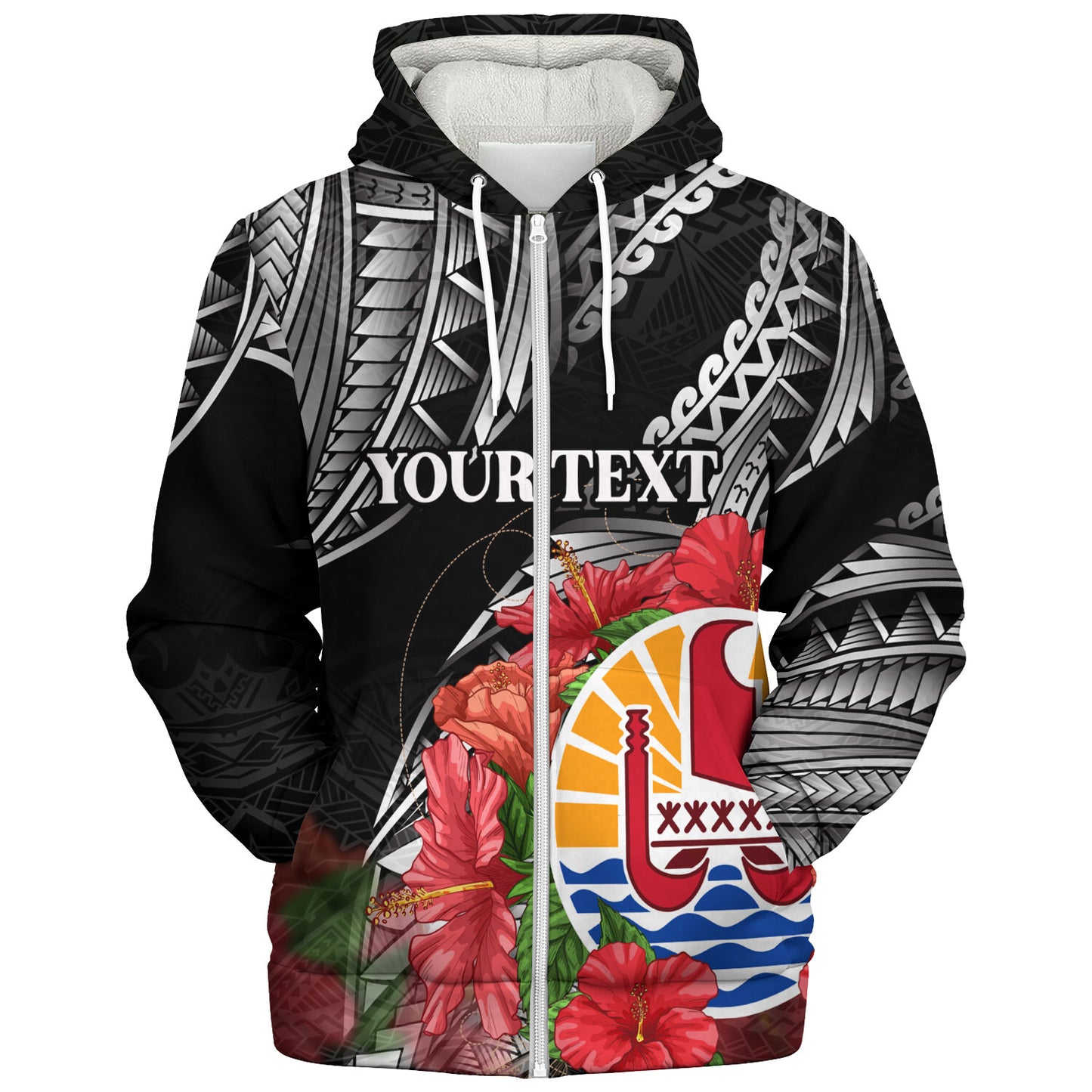 French Polynesia Custom Personalised Sherpa Hoodie Seal Hibiscus Flowers Special Style
