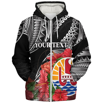 French Polynesia Custom Personalised Sherpa Hoodie Seal Hibiscus Flowers Special Style
