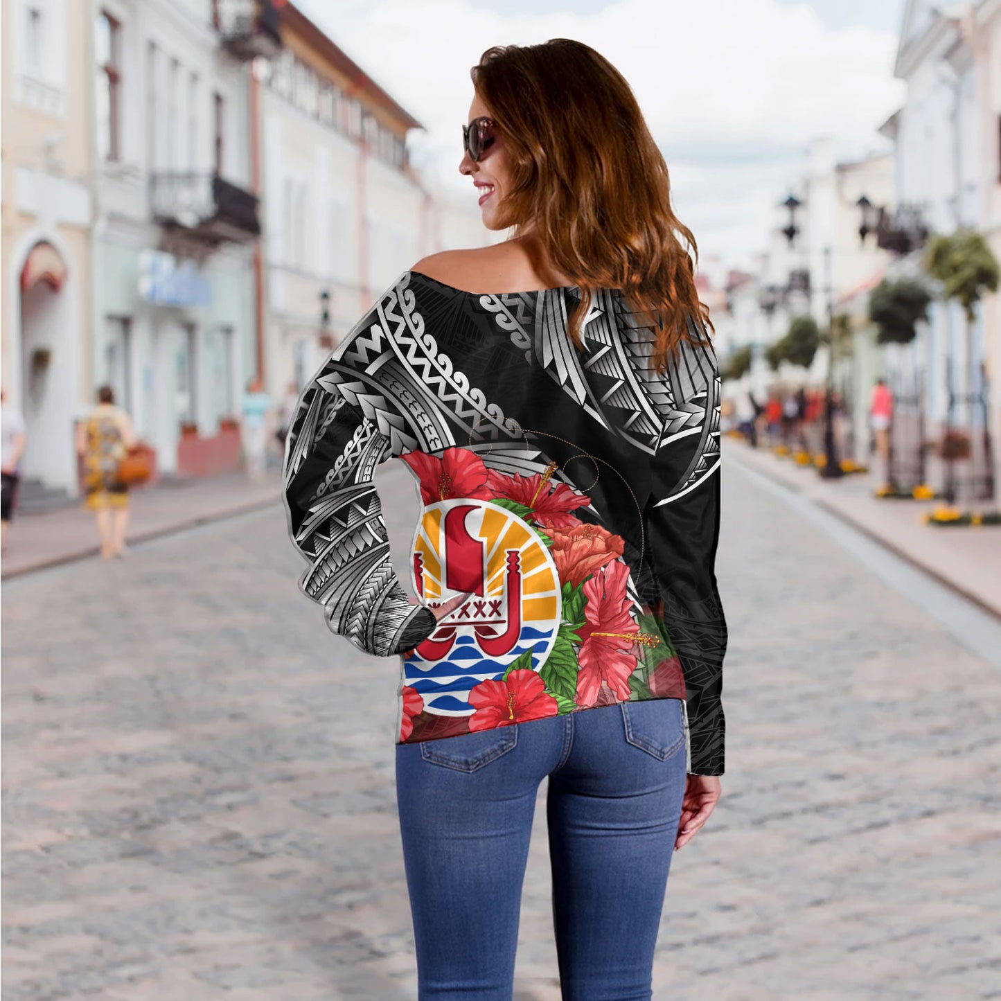 French Polynesia Custom Personalised Off Shoulder Sweatshirt Seal Hibiscus Flowers Special Style