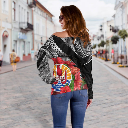French Polynesia Custom Personalised Off Shoulder Sweatshirt Seal Hibiscus Flowers Special Style