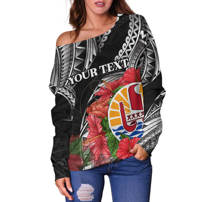 French Polynesia Custom Personalised Off Shoulder Sweatshirt Seal Hibiscus Flowers Special Style